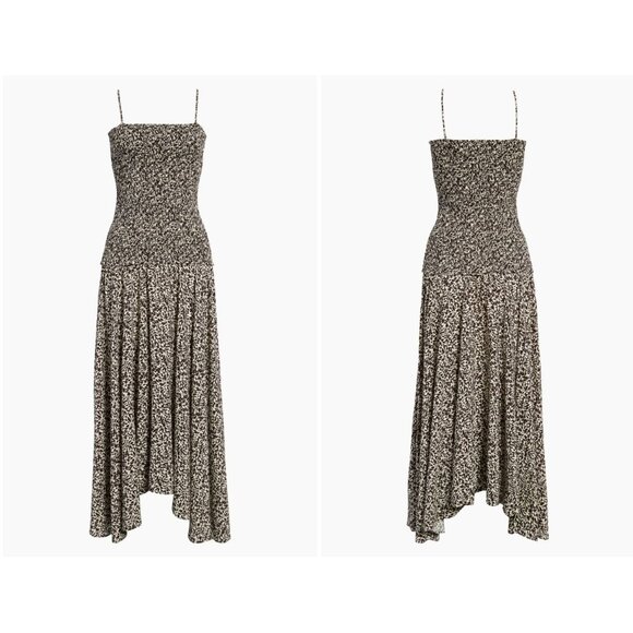Proenza Schouler Floral Smocked Handkerchief Hem Midi Maxi Sundress Brown 12 - Picture 2 of 10